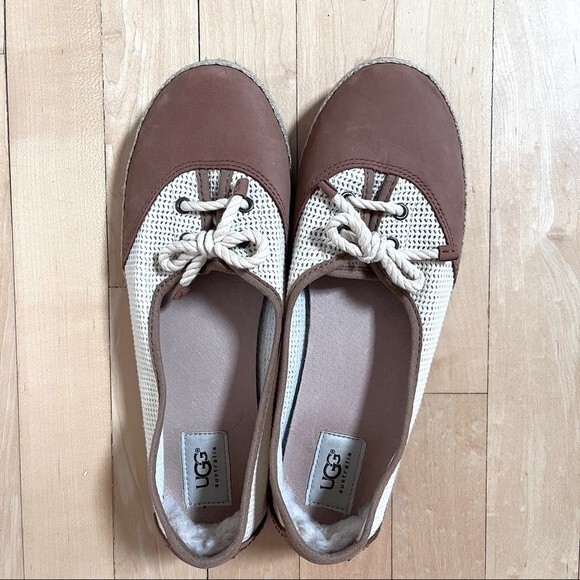 UGG Catrin Crochet Slip-ons  Textile and Nubuck Flats  in Chestnut 10 NWOB - Picture 2 of 8